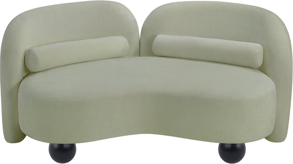 Meridian Furniture Daphne Art Deco Curved Loveseat with Swappable Wood Legs and Plush Upholstery for Living Rooms Mint Chenille Fabric 44001Mint-L