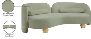 Meridian Furniture Daphne Art Deco Curved Sofa with Deep Seating and Interchangeable Wood Ball Legs for Living Rooms Mint Chenille Fabric 44001Mint-S