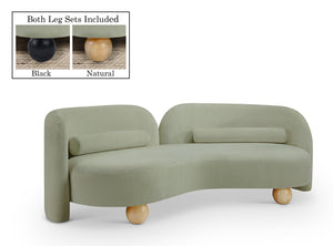 Meridian Furniture Daphne Art Deco Curved Sofa with Deep Seating and Interchangeable Wood Ball Legs for Living Rooms Mint Chenille Fabric 44001Mint-S