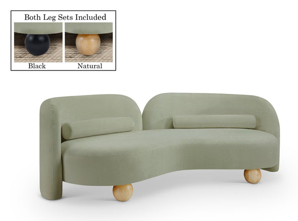 Meridian Furniture Daphne Art Deco Curved Sofa with Deep Seating and Interchangeable Wood Ball Legs for Living Rooms Mint Chenille Fabric 44001Mint-S