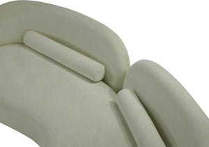 Meridian Furniture Daphne Art Deco Curved Sofa with Deep Seating and Interchangeable Wood Ball Legs for Living Rooms Mint Chenille Fabric 44001Mint-S