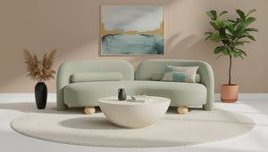 Meridian Furniture Daphne Art Deco Curved Sofa with Deep Seating and Interchangeable Wood Ball Legs for Living Rooms Mint Chenille Fabric 44001Mint-S