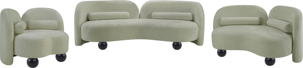 Meridian Furniture Daphne Art Deco Curved Sofa with Deep Seating and Interchangeable Wood Ball Legs for Living Rooms Mint Chenille Fabric 44001Mint-S