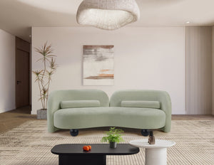 Meridian Furniture Daphne Art Deco Curved Sofa with Deep Seating and Interchangeable Wood Ball Legs for Living Rooms Mint Chenille Fabric 44001Mint-S