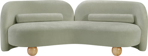 Meridian Furniture Daphne Art Deco Curved Sofa with Deep Seating and Interchangeable Wood Ball Legs for Living Rooms Mint Chenille Fabric 44001Mint-S