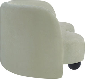 Meridian Furniture Daphne Art Deco Curved Sofa with Deep Seating and Interchangeable Wood Ball Legs for Living Rooms Mint Chenille Fabric 44001Mint-S