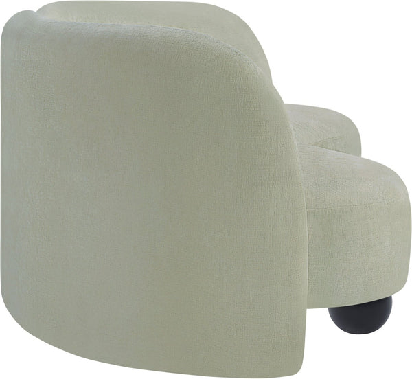 Meridian Furniture Daphne Art Deco Curved Sofa with Deep Seating and Interchangeable Wood Ball Legs for Living Rooms Mint Chenille Fabric 44001Mint-S