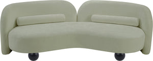 Meridian Furniture Daphne Art Deco Curved Sofa with Deep Seating and Interchangeable Wood Ball Legs for Living Rooms Mint Chenille Fabric 44001Mint-S