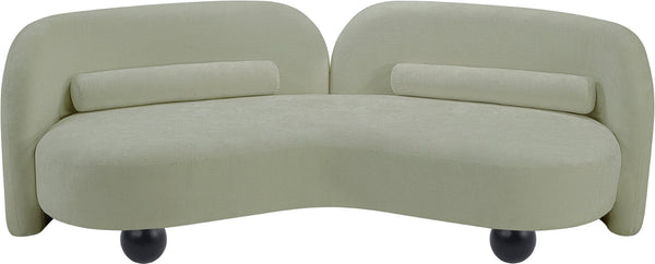 Meridian Furniture Daphne Art Deco Curved Sofa with Deep Seating and Interchangeable Wood Ball Legs for Living Rooms Mint Chenille Fabric 44001Mint-S