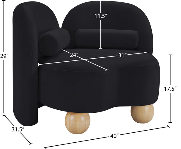 Meridian Furniture Daphne Art Deco Accent Chair Sculptural Curves Ball Legs for Living Room or Bedroom Black Velvet 44002Black-C