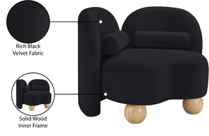 Meridian Furniture Daphne Art Deco Accent Chair Sculptural Curves Ball Legs for Living Room or Bedroom Black Velvet 44002Black-C