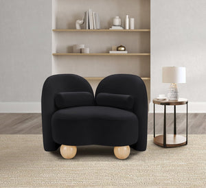 Meridian Furniture Daphne Art Deco Accent Chair Sculptural Curves Ball Legs for Living Room or Bedroom Black Velvet 44002Black-C