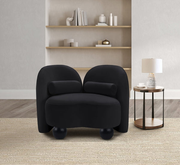 Meridian Furniture Daphne Art Deco Accent Chair Sculptural Curves Ball Legs for Living Room or Bedroom Black Velvet 44002Black-C