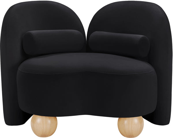 Meridian Furniture Daphne Art Deco Accent Chair Sculptural Curves Ball Legs for Living Room or Bedroom Black Velvet 44002Black-C