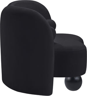 Meridian Furniture Daphne Art Deco Accent Chair Sculptural Curves Ball Legs for Living Room or Bedroom Black Velvet 44002Black-C