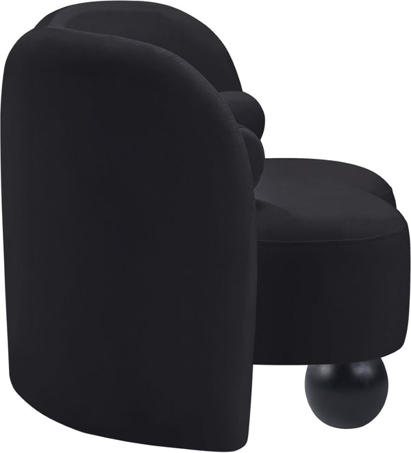 Meridian Furniture Daphne Art Deco Accent Chair Sculptural Curves Ball Legs for Living Room or Bedroom Black Velvet 44002Black-C