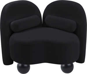 Meridian Furniture Daphne Art Deco Accent Chair Sculptural Curves Ball Legs for Living Room or Bedroom Black Velvet 44002Black-C