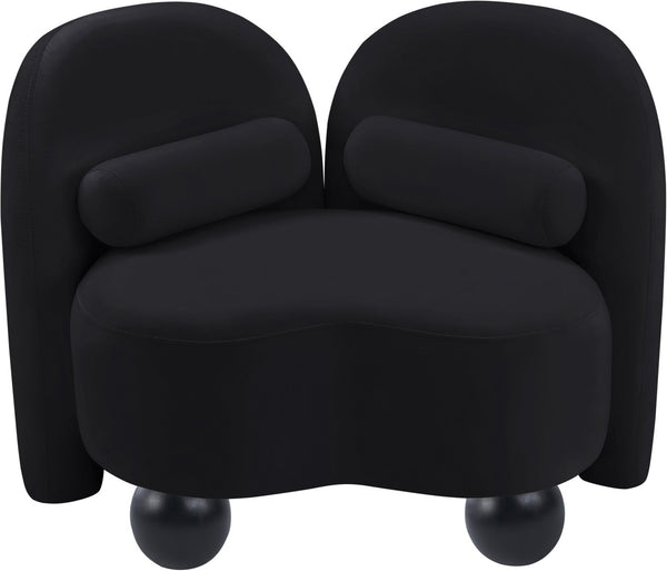 Meridian Furniture Daphne Art Deco Accent Chair Sculptural Curves Ball Legs for Living Room or Bedroom Black Velvet 44002Black-C