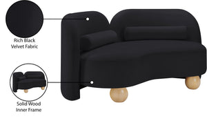 Meridian Furniture Daphne Art Deco Curved Loveseat with Swappable Wood Legs and Plush Upholstery for Living Rooms Black Velvet 44002Black-L