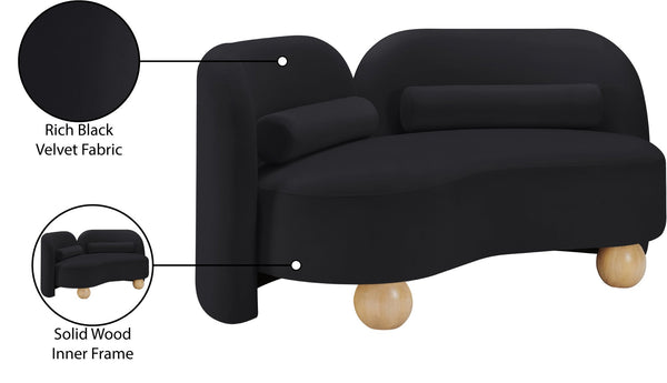 Meridian Furniture Daphne Art Deco Curved Loveseat with Swappable Wood Legs and Plush Upholstery for Living Rooms Black Velvet 44002Black-L
