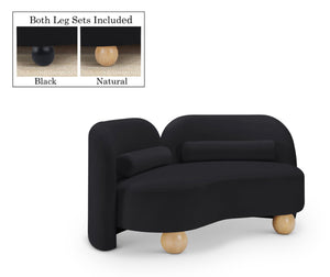 Meridian Furniture Daphne Art Deco Curved Loveseat with Swappable Wood Legs and Plush Upholstery for Living Rooms Black Velvet 44002Black-L