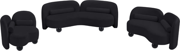 Meridian Furniture Daphne Art Deco Curved Loveseat with Swappable Wood Legs and Plush Upholstery for Living Rooms Black Velvet 44002Black-L