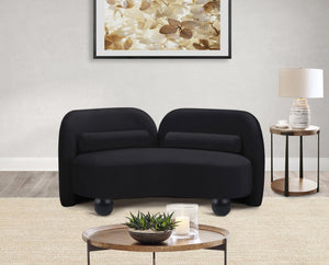 Meridian Furniture Daphne Art Deco Curved Loveseat with Swappable Wood Legs and Plush Upholstery for Living Rooms Black Velvet 44002Black-L