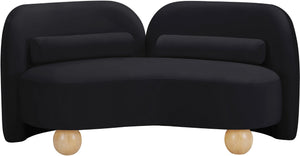 Meridian Furniture Daphne Art Deco Curved Loveseat with Swappable Wood Legs and Plush Upholstery for Living Rooms Black Velvet 44002Black-L