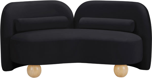 Meridian Furniture Daphne Art Deco Curved Loveseat with Swappable Wood Legs and Plush Upholstery for Living Rooms Black Velvet 44002Black-L