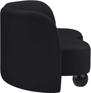 Meridian Furniture Daphne Art Deco Curved Loveseat with Swappable Wood Legs and Plush Upholstery for Living Rooms Black Velvet 44002Black-L