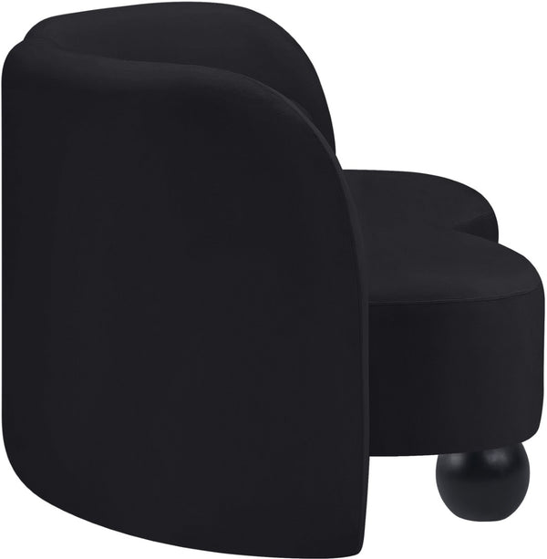 Meridian Furniture Daphne Art Deco Curved Loveseat with Swappable Wood Legs and Plush Upholstery for Living Rooms Black Velvet 44002Black-L