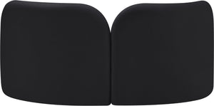 Meridian Furniture Daphne Art Deco Curved Loveseat with Swappable Wood Legs and Plush Upholstery for Living Rooms Black Velvet 44002Black-L