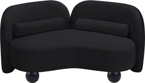 Meridian Furniture Daphne Art Deco Curved Loveseat with Swappable Wood Legs and Plush Upholstery for Living Rooms Black Velvet 44002Black-L