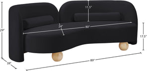 Meridian Furniture Daphne Art Deco Curved Sofa with Deep Seating and Interchangeable Wood Ball Legs for Living Rooms Black Velvet 44002Black-S