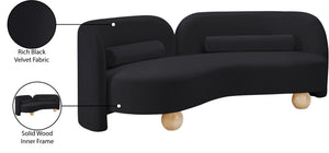 Meridian Furniture Daphne Art Deco Curved Sofa with Deep Seating and Interchangeable Wood Ball Legs for Living Rooms Black Velvet 44002Black-S