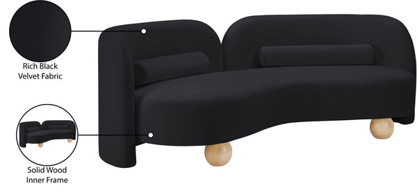 Meridian Furniture Daphne Art Deco Curved Sofa with Deep Seating and Interchangeable Wood Ball Legs for Living Rooms Black Velvet 44002Black-S