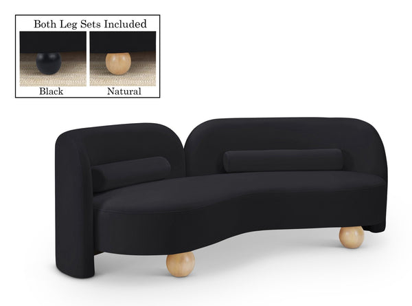 Meridian Furniture Daphne Art Deco Curved Sofa with Deep Seating and Interchangeable Wood Ball Legs for Living Rooms Black Velvet 44002Black-S