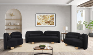 Meridian Furniture Daphne Art Deco Curved Sofa with Deep Seating and Interchangeable Wood Ball Legs for Living Rooms Black Velvet 44002Black-S