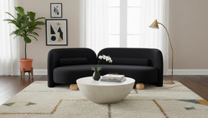 Meridian Furniture Daphne Art Deco Curved Sofa with Deep Seating and Interchangeable Wood Ball Legs for Living Rooms Black Velvet 44002Black-S