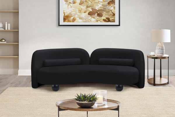 Meridian Furniture Daphne Art Deco Curved Sofa with Deep Seating and Interchangeable Wood Ball Legs for Living Rooms Black Velvet 44002Black-S
