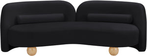 Meridian Furniture Daphne Art Deco Curved Sofa with Deep Seating and Interchangeable Wood Ball Legs for Living Rooms Black Velvet 44002Black-S