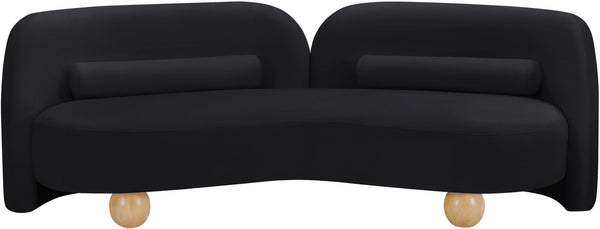 Meridian Furniture Daphne Art Deco Curved Sofa with Deep Seating and Interchangeable Wood Ball Legs for Living Rooms Black Velvet 44002Black-S