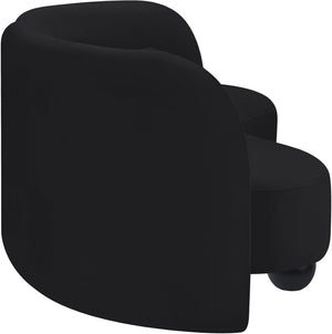 Meridian Furniture Daphne Art Deco Curved Sofa with Deep Seating and Interchangeable Wood Ball Legs for Living Rooms Black Velvet 44002Black-S