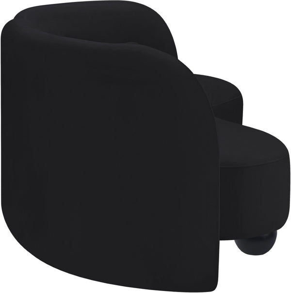 Meridian Furniture Daphne Art Deco Curved Sofa with Deep Seating and Interchangeable Wood Ball Legs for Living Rooms Black Velvet 44002Black-S