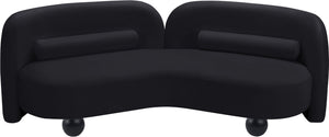Meridian Furniture Daphne Art Deco Curved Sofa with Deep Seating and Interchangeable Wood Ball Legs for Living Rooms Black Velvet 44002Black-S