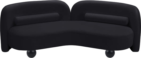 Meridian Furniture Daphne Art Deco Curved Sofa with Deep Seating and Interchangeable Wood Ball Legs for Living Rooms Black Velvet 44002Black-S