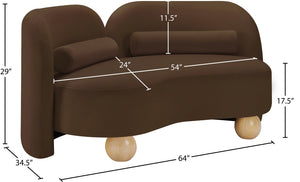 Meridian Furniture Daphne Art Deco Curved Loveseat with Swappable Wood Legs and Plush Upholstery for Living Rooms Brown Velvet 44002Brown-L