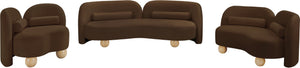 Meridian Furniture Daphne Art Deco Curved Loveseat with Swappable Wood Legs and Plush Upholstery for Living Rooms Brown Velvet 44002Brown-L