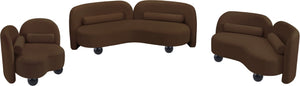 Meridian Furniture Daphne Art Deco Curved Loveseat with Swappable Wood Legs and Plush Upholstery for Living Rooms Brown Velvet 44002Brown-L