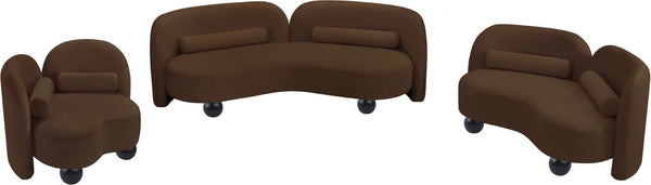 Meridian Furniture Daphne Art Deco Curved Loveseat with Swappable Wood Legs and Plush Upholstery for Living Rooms Brown Velvet 44002Brown-L